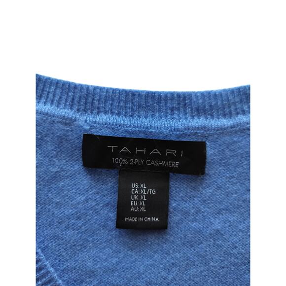 Tahari Women's Blue 100% 2-PLY Cashmere V-Neck Long Sleeve Sweater Size XL - Picture 10 of 11